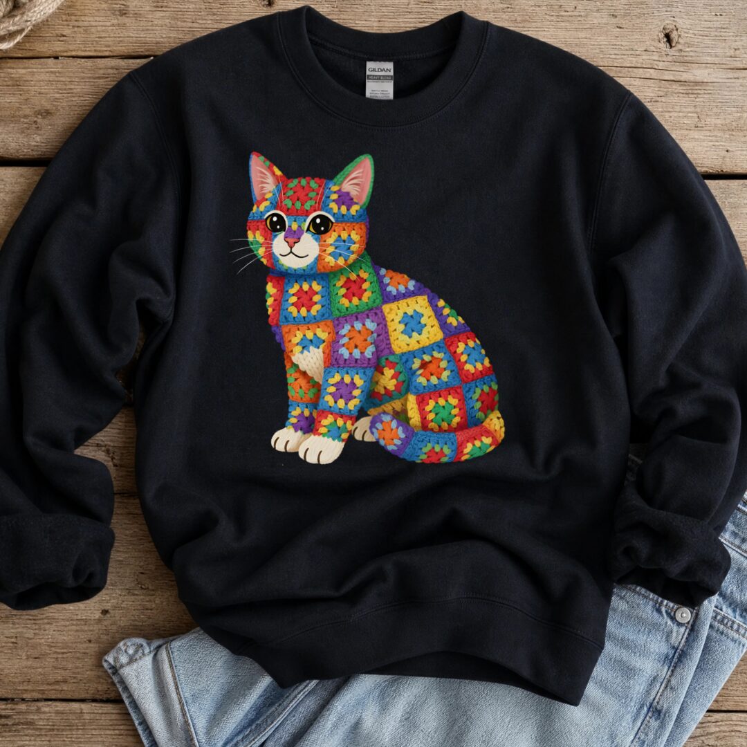 Crochet Cat Sweatshirt Black t-shirt