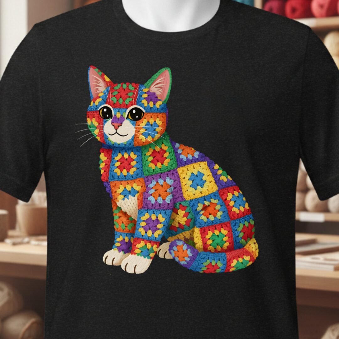 Crochet Cat T-Shirt Black t-shirt