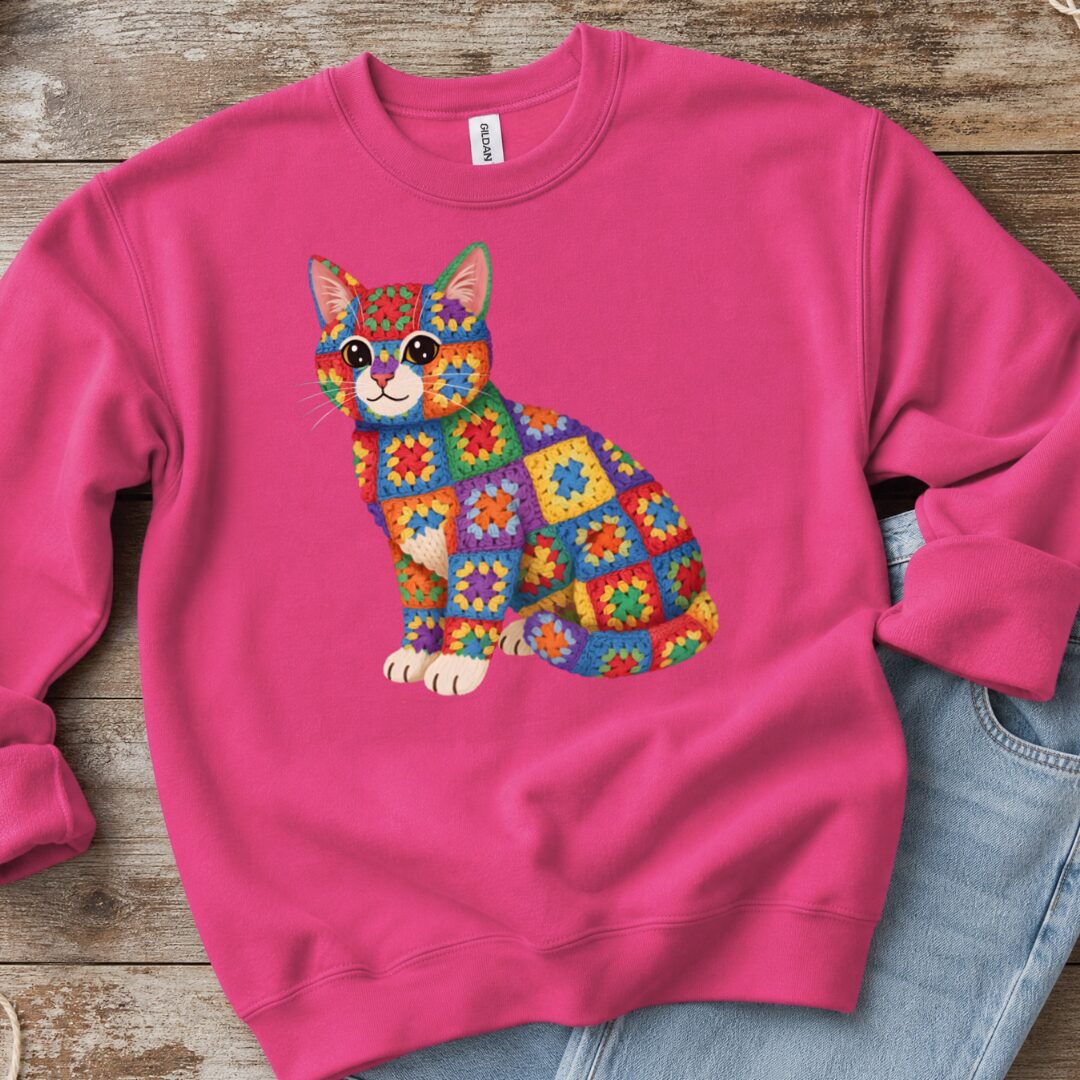 Crochet Cat Sweatshirt Bright Pink t-shirt
