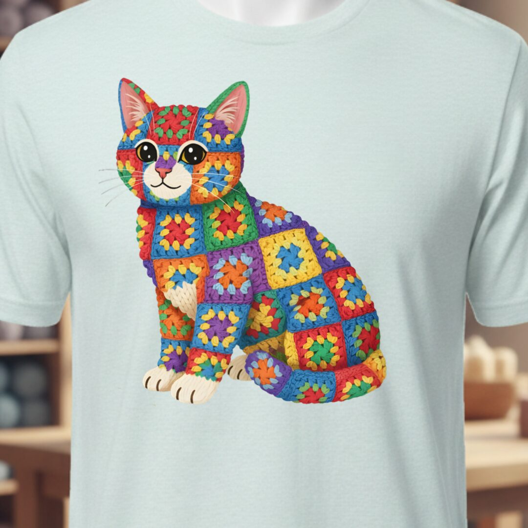 Crochet Cat T-Shirt Ice Blue t-shirt