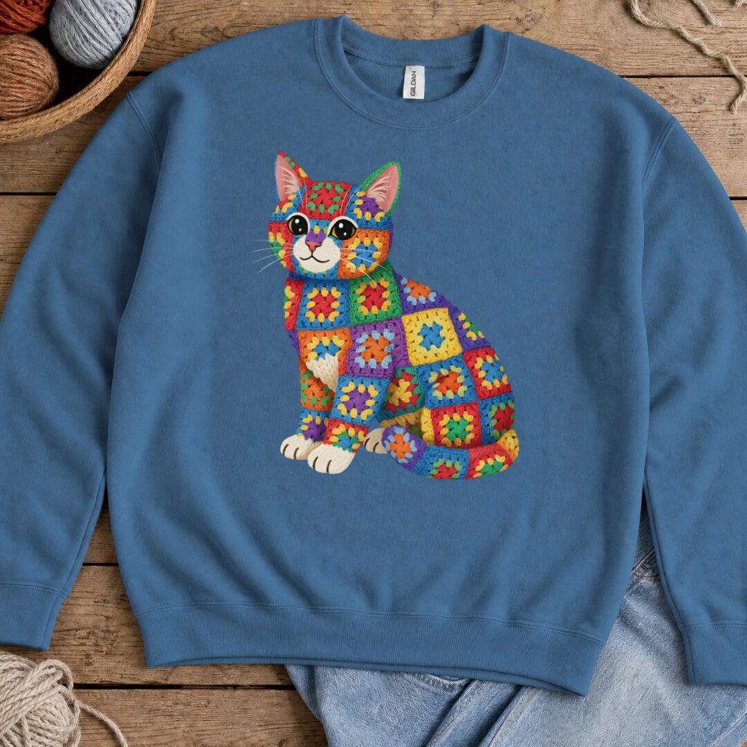 Crochet Cat Sweatshirt Indigo Blue t-shirt