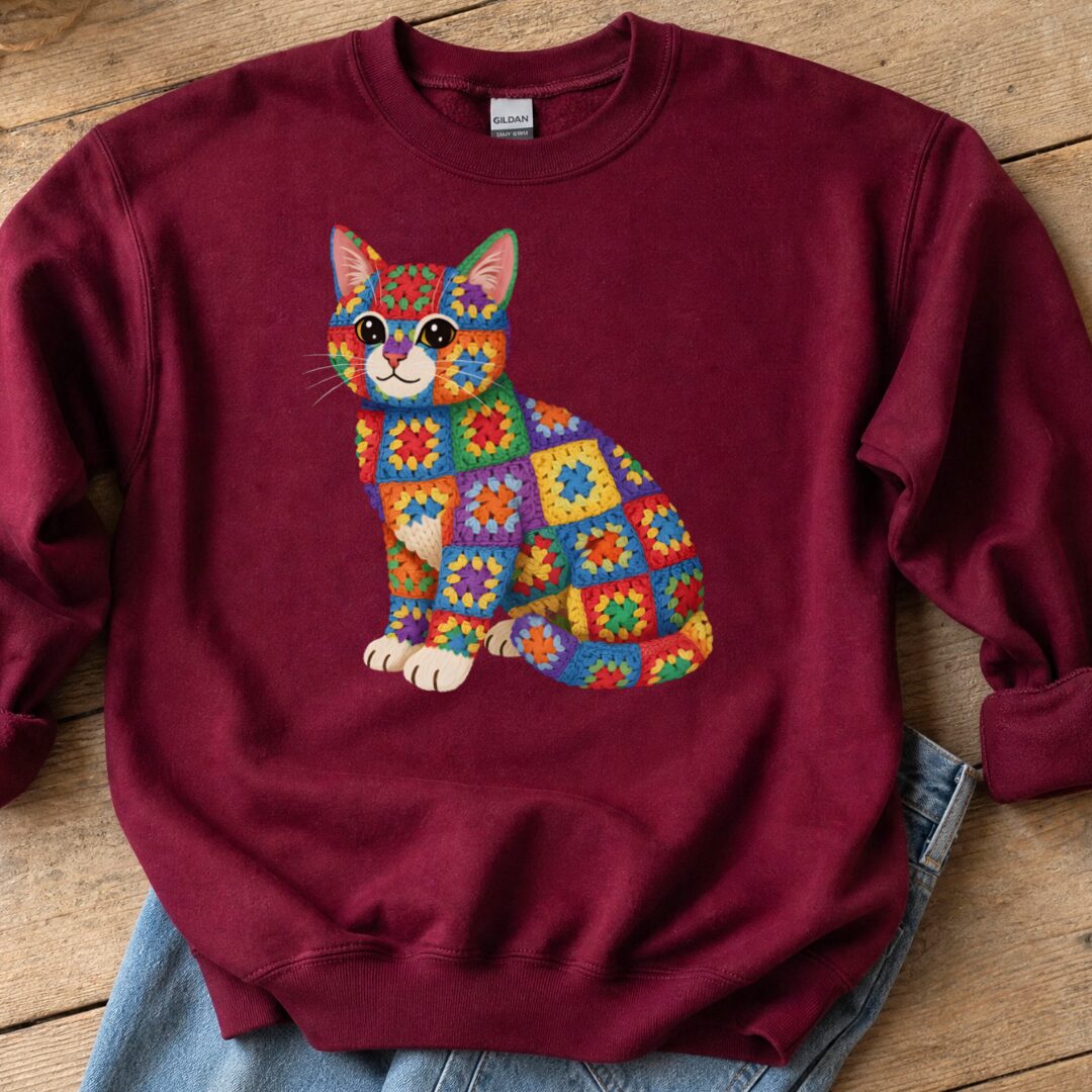 Crochet Cat Sweatshirt Maroon t-shirt