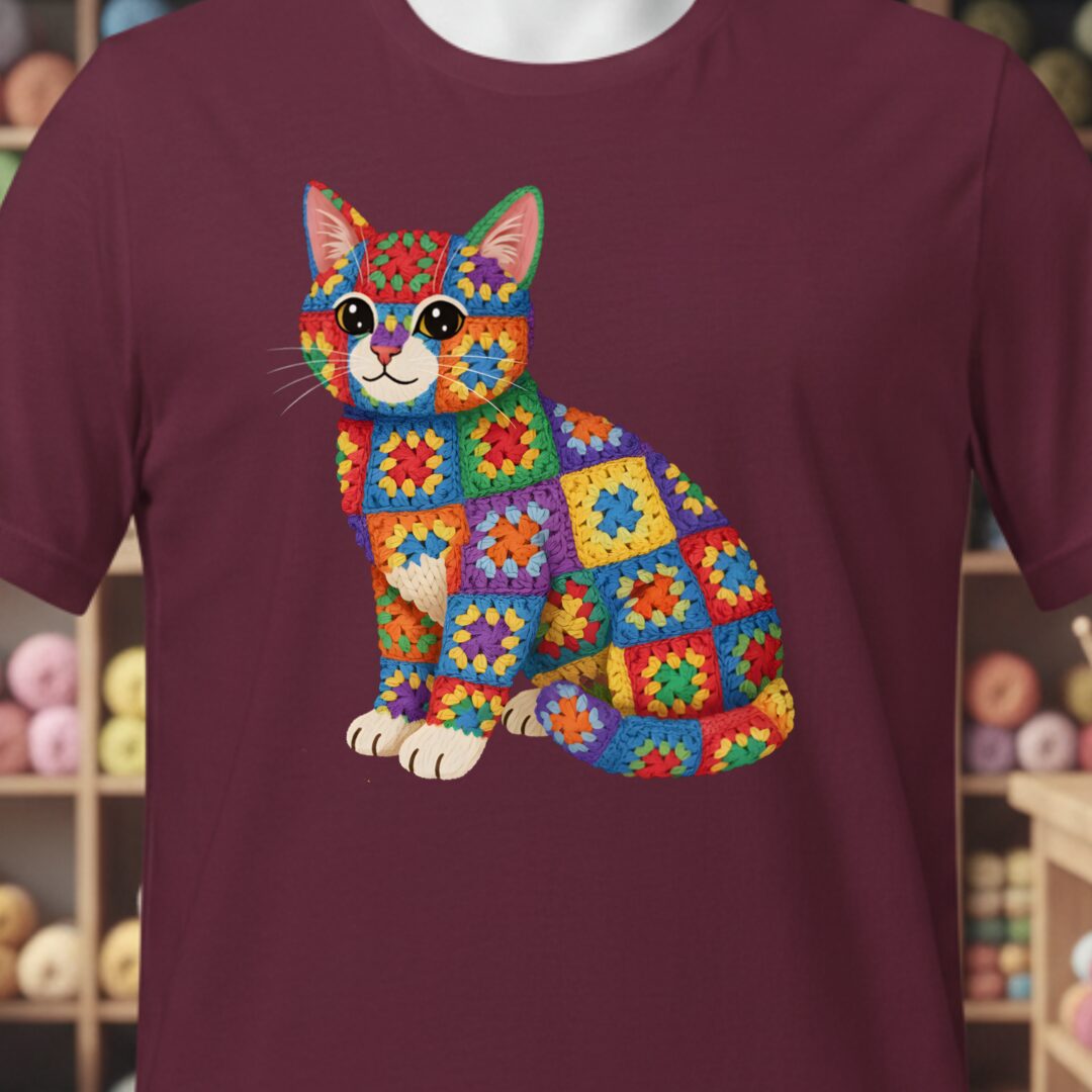 Crochet Cat T-Shirt Maroon t-shirt