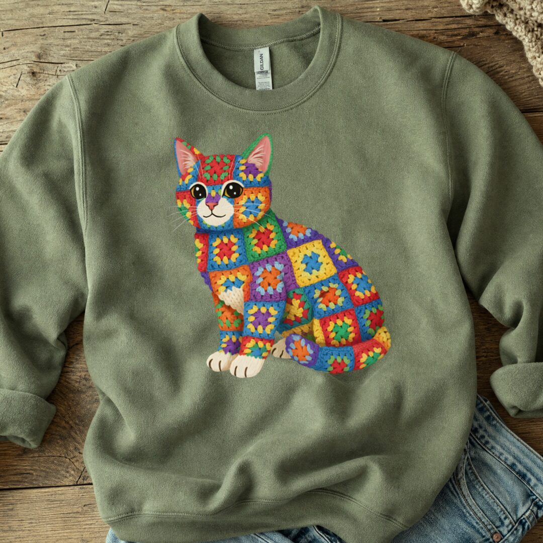 Crochet Cat Sweatshirt Military Green t-shirt