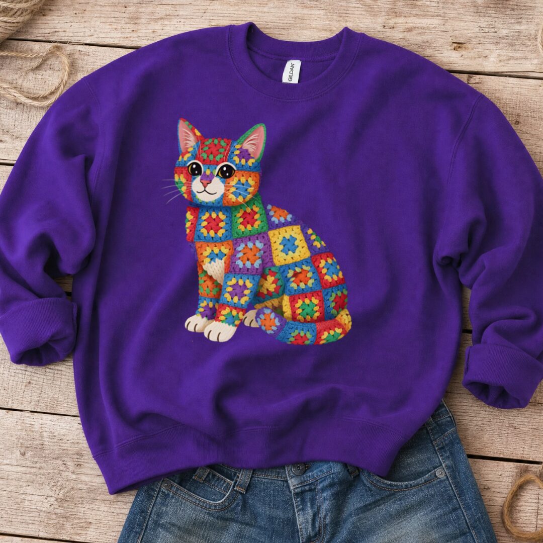Crochet Cat Sweatshirt Purple t-shirt
