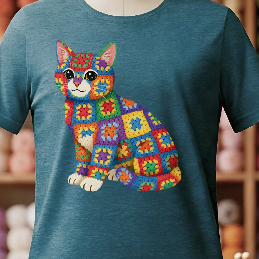 Crochet Cat T-Shirt Teal Blue t-shirt