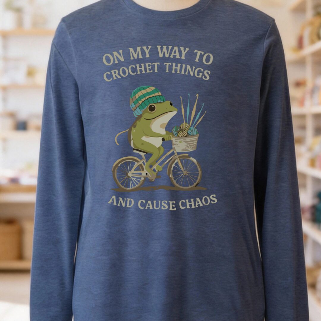 Crochet & Chaos Long Sleeve Tee Heather Navy t-shirt