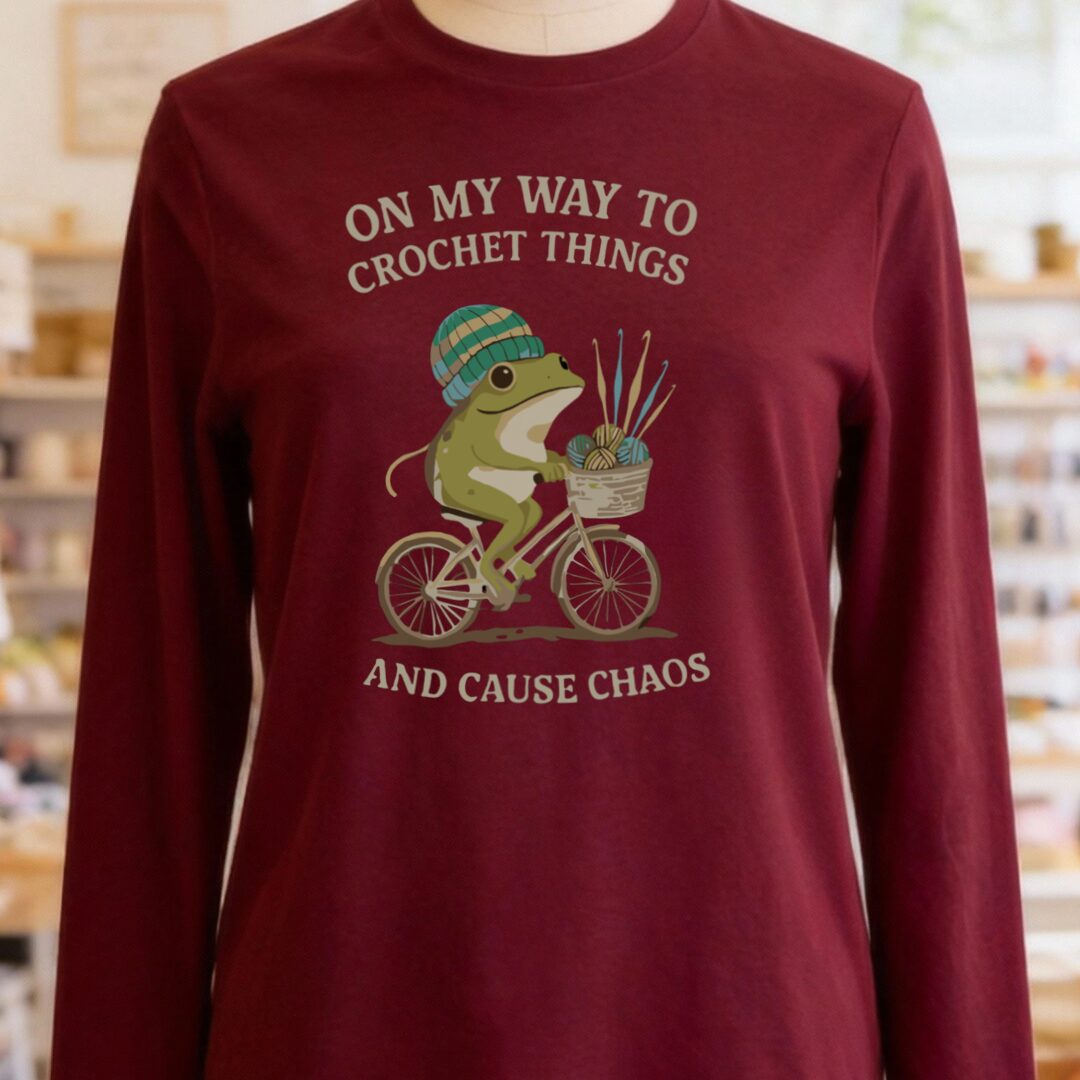 Crochet & Chaos Long Sleeve Tee Maroon t-shirt