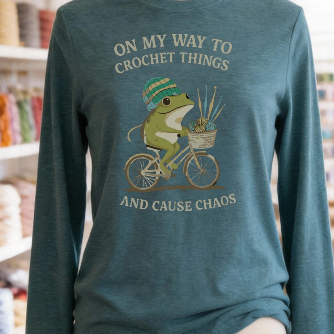 Crochet & Chaos Long Sleeve Tee Heather Deep Teal t-shirt