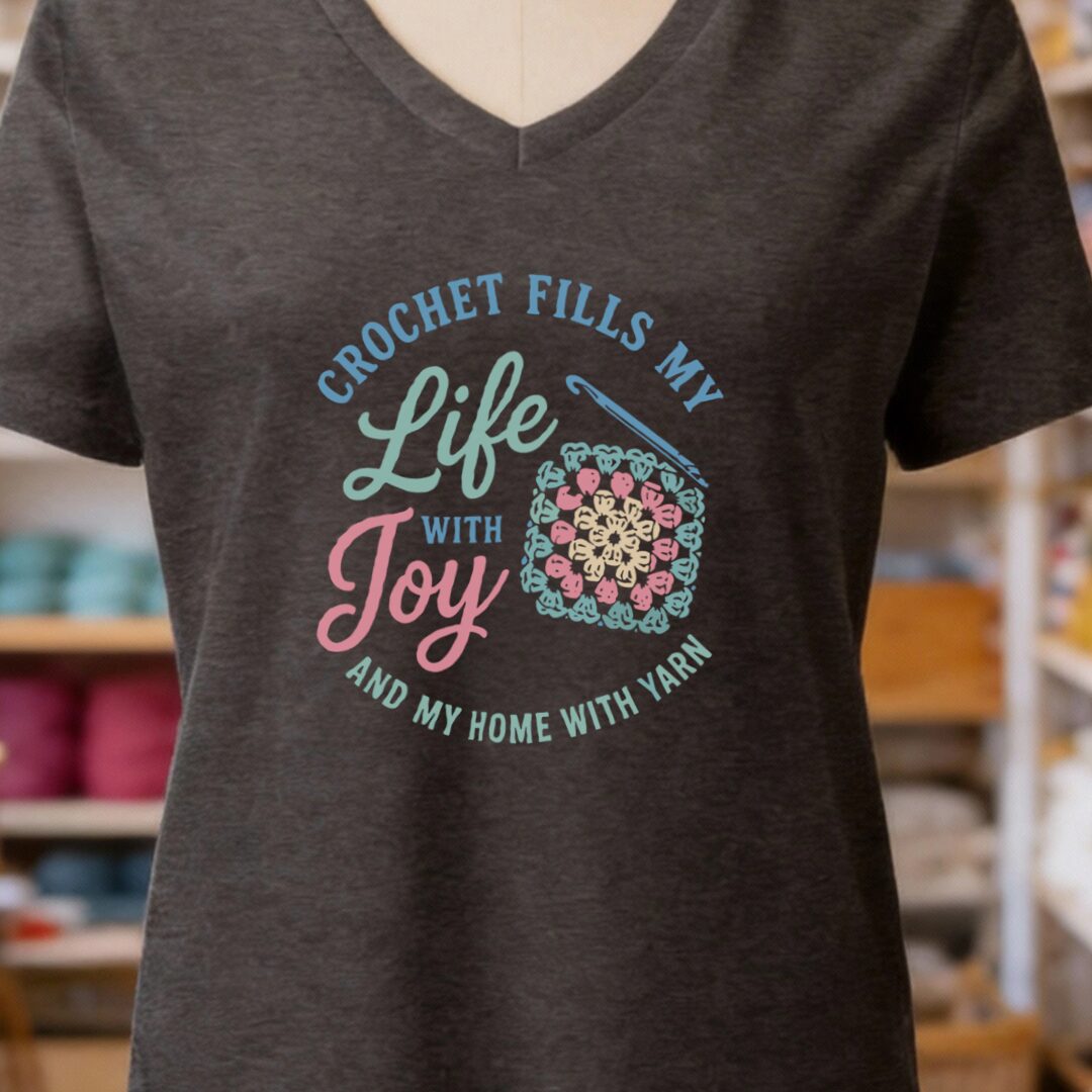 Crochet Fills My Life V-Neck T-Shirt Dark Grey t-shirt