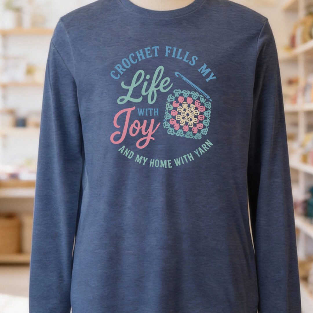 Crochet Fills My Life Long Sleeve Tee Navy t-shirt