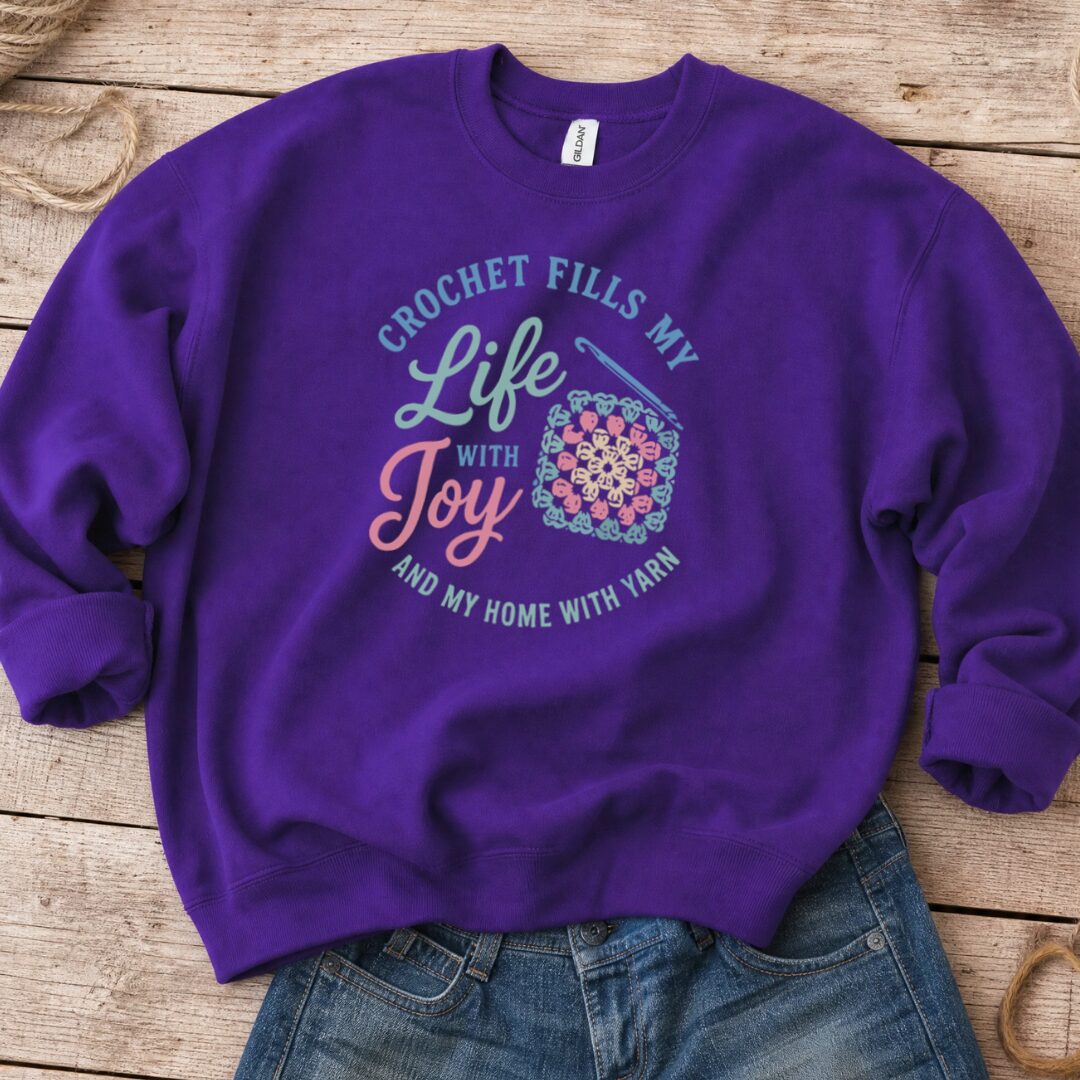 Crochet Fills My Life Sweatshirt Purple t-shirt