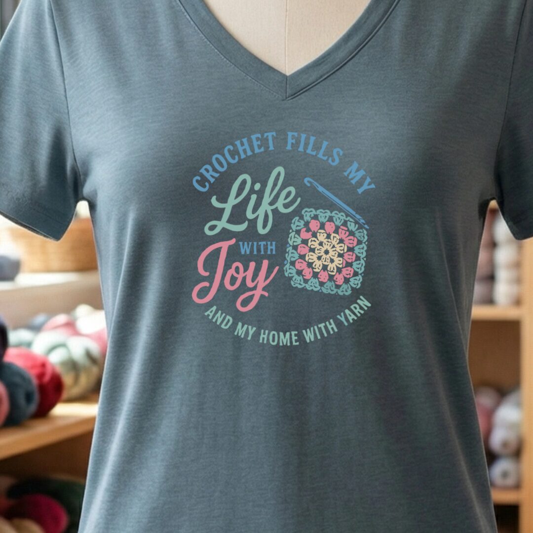 Crochet Fills My Life V-Neck T-Shirt Slate t-shirt