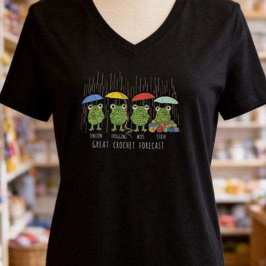 Crochet Forecast V-Neck T-Shirt Black t-shirt