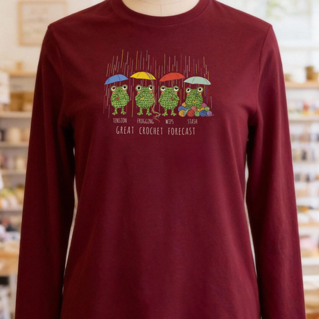 Crochet Forecast Long Sleeve Tee Maroon t-shirt