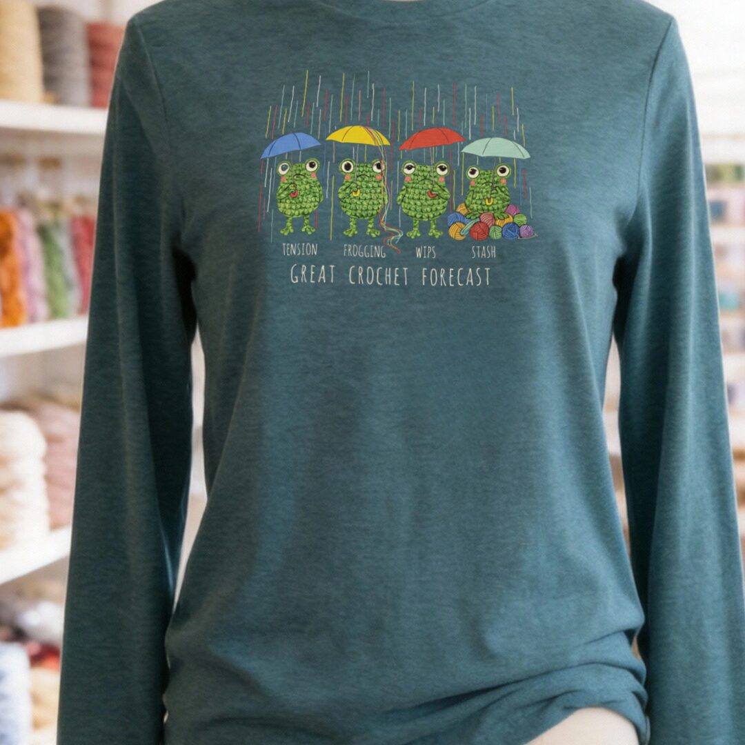 Crochet Forecast Long Sleeve Tee Deep Teal t-shirt
