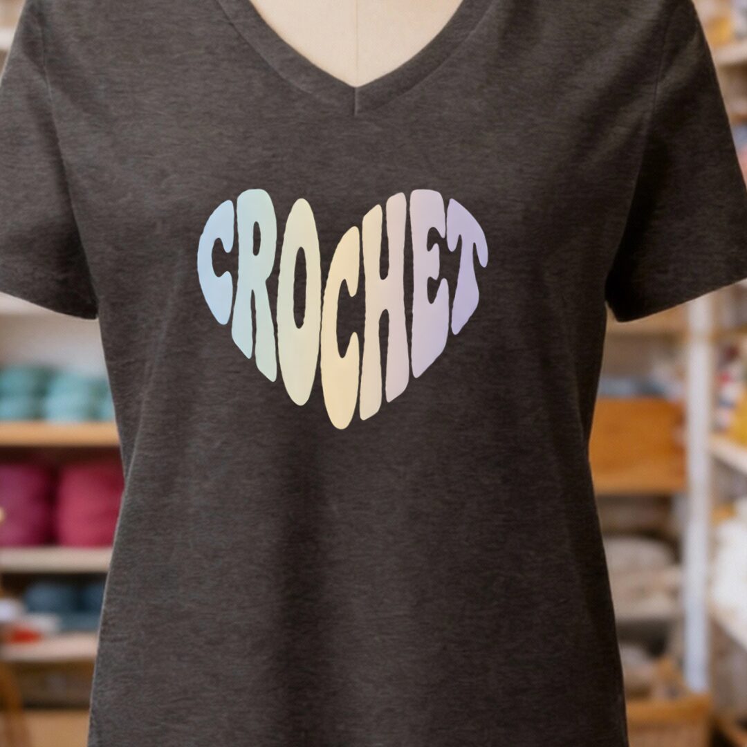 Crochet Heart Pastel V-Neck T-Shirt Dark Grey t-shirt