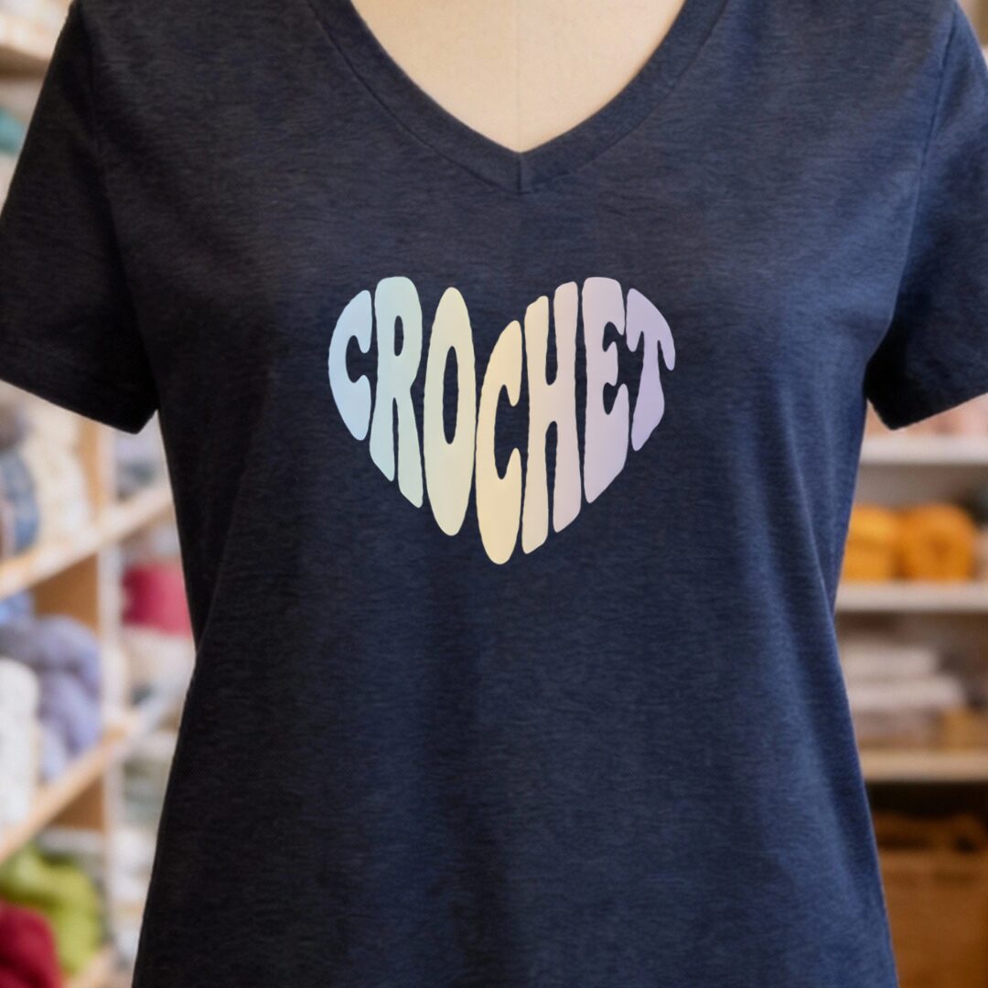Crochet Heart Pastel V-Neck T-Shirt Navy t-shirt