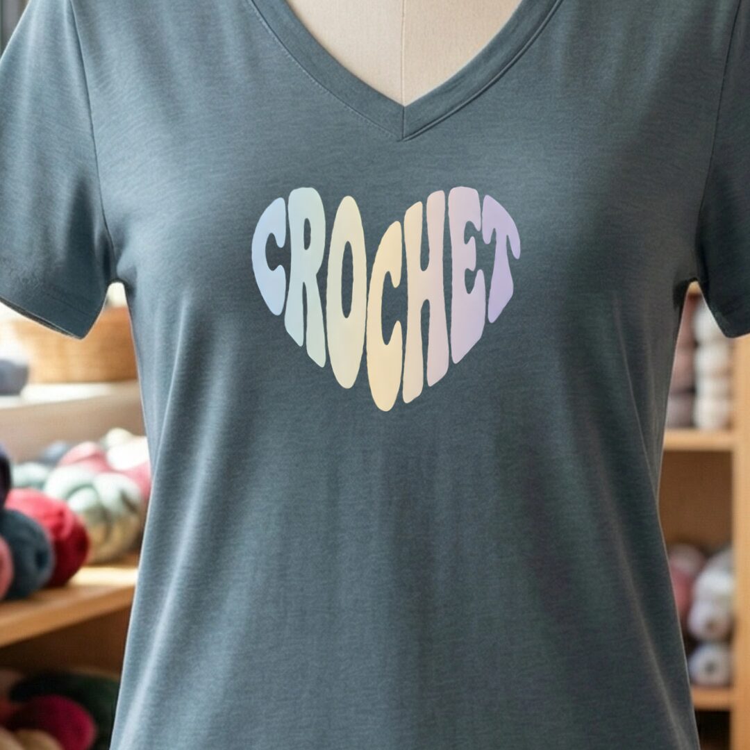 Crochet Heart Pastel V-Neck T-Shirt Slate t-shirt
