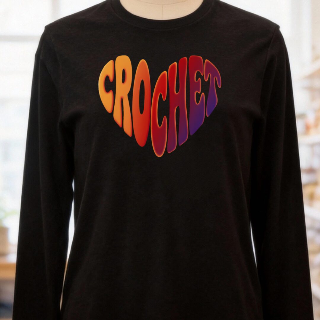 Crochet Heart Sunset Long Sleeve Tee Black Heather t-shirt