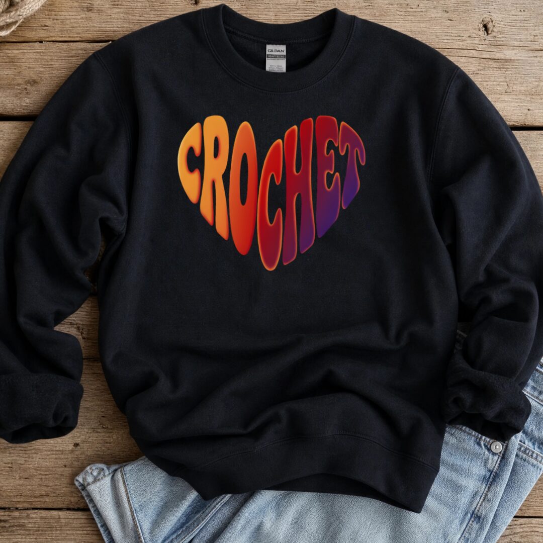 Crochet Heart Sunset Sweatshirt Black t-shirt