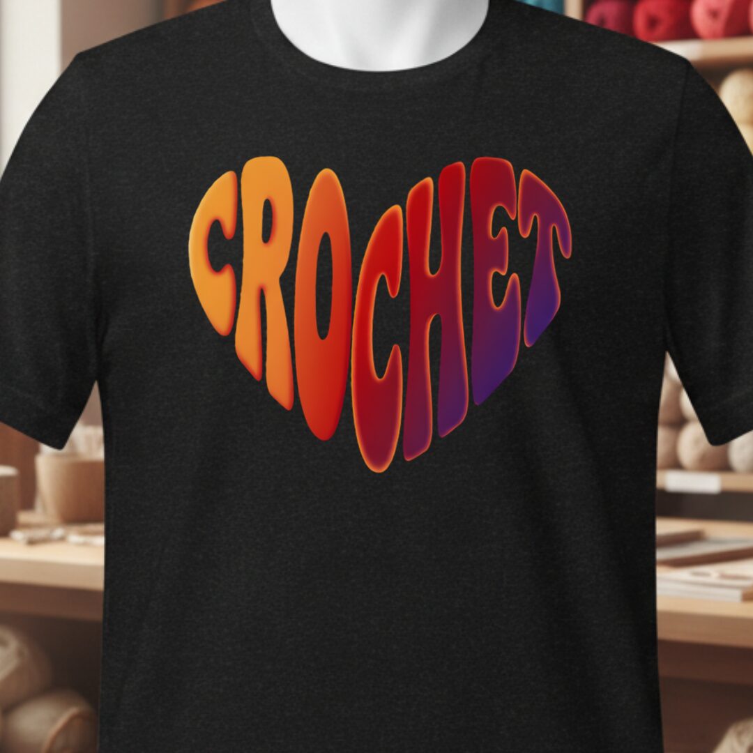 Crochet Heart Sunset T-Shirt Black t-shirt