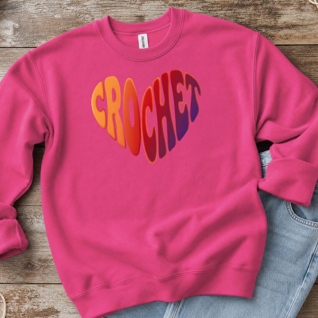 Crochet Heart Sunset Sweatshirt Bright Pink t-shirt