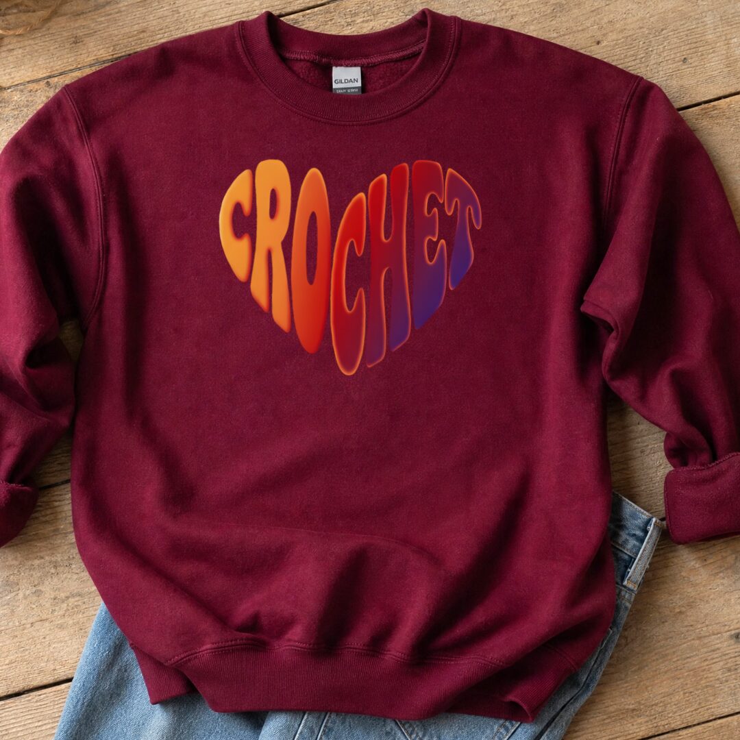 Crochet Heart Sunset Sweatshirt Maroon t-shirt