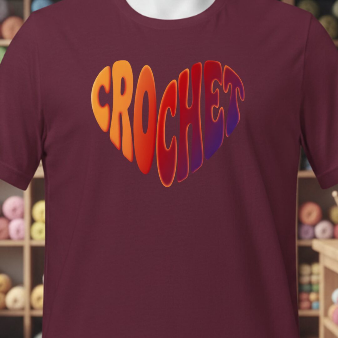 Crochet Heart Sunset T-Shirt Maroon t-shirt