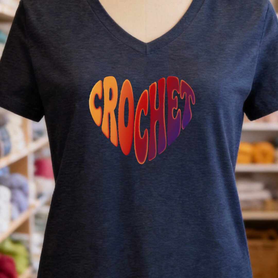 Crochet Heart Sunset V-Neck T-Shirt Navy t-shirt