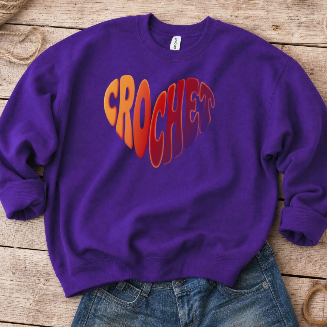 Crochet Heart Sunset Sweatshirt Purple t-shirt