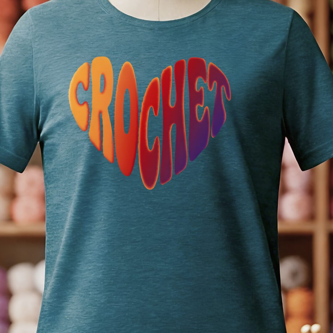 Crochet Heart Sunset T-Shirt Teal Blue t-shirt