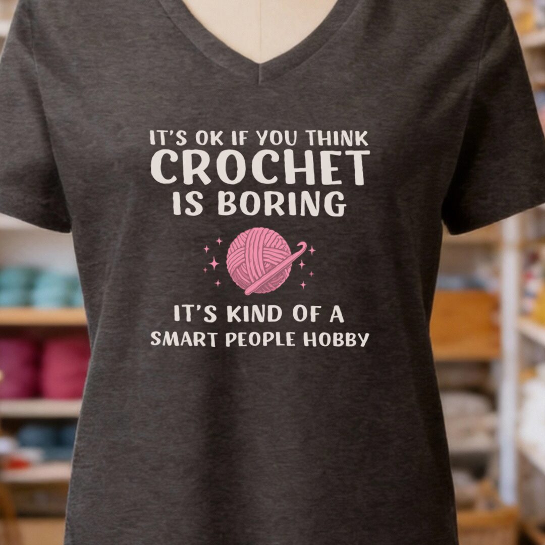 Crochet Is Boring V-Neck T-Shirt Dark Grey t-shirt