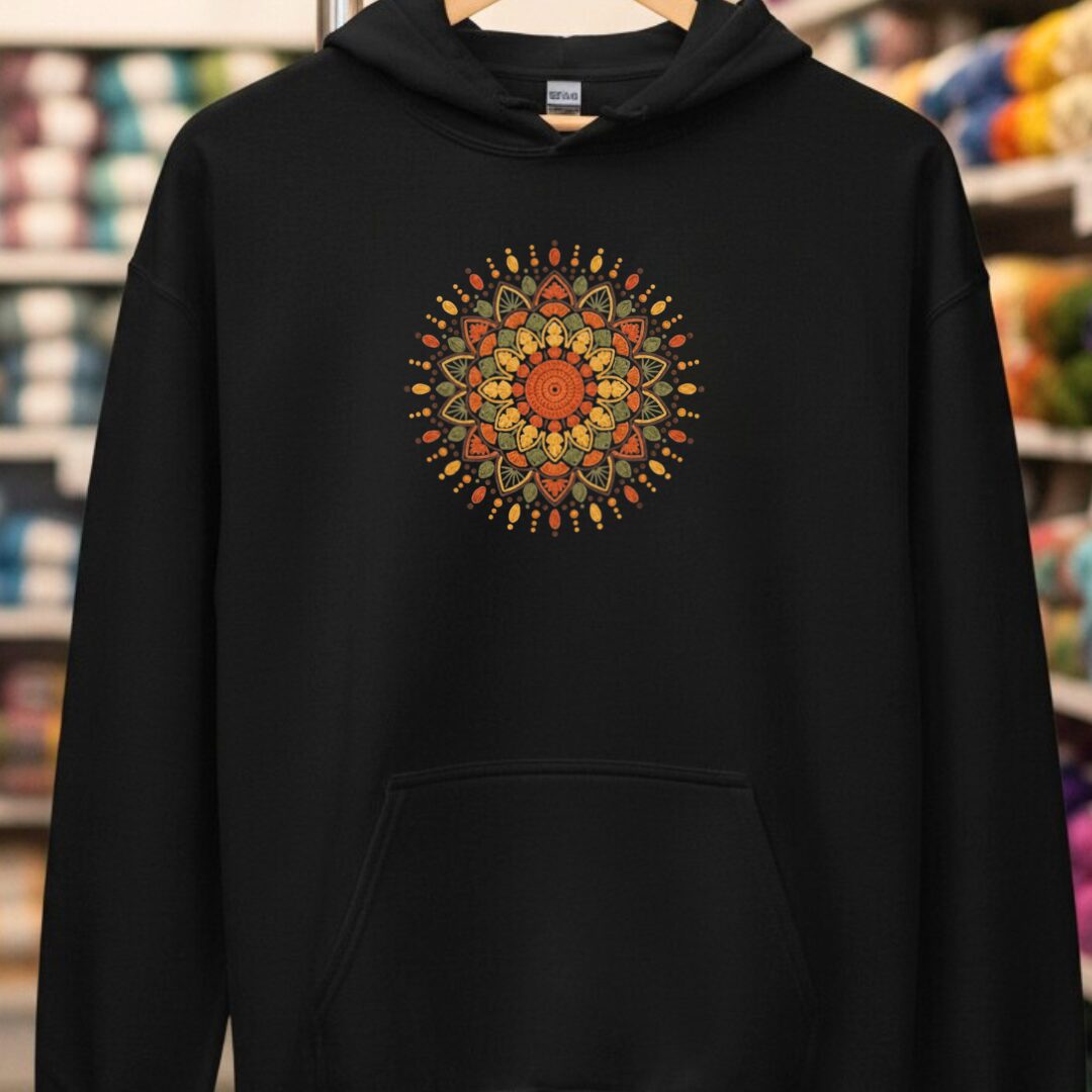 Crochet Mandala Hoodie Black t-shirt