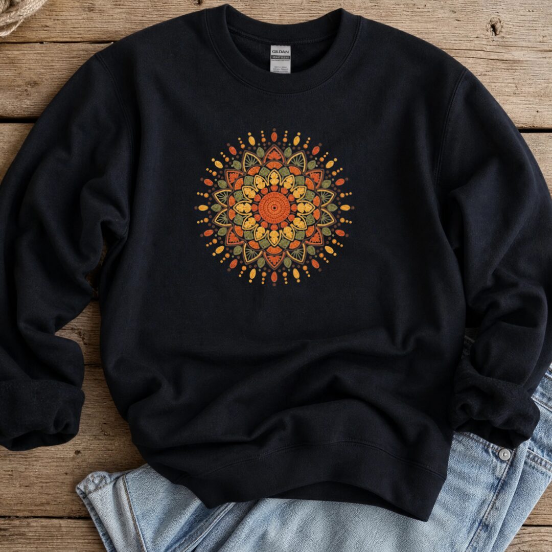 Crochet Mandala Sweatshirt Black t-shirt