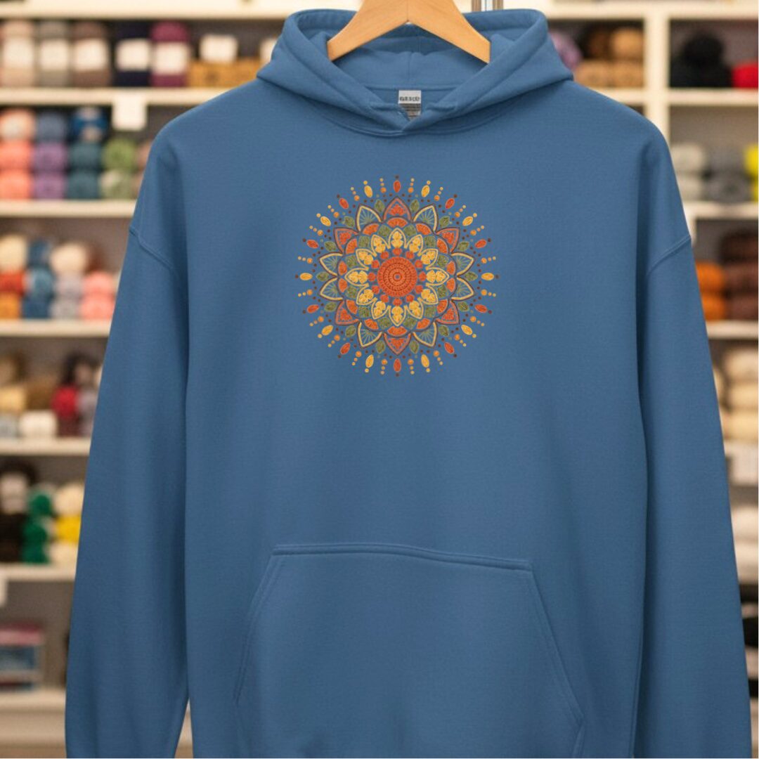 Crochet Mandala Hoodie Indigo Blue t-shirt