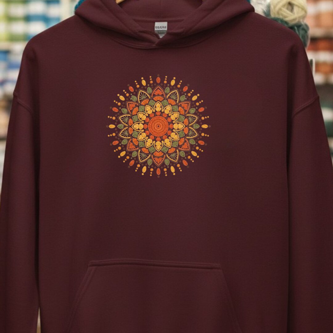 Crochet Mandala Hoodie Maroon t-shirt