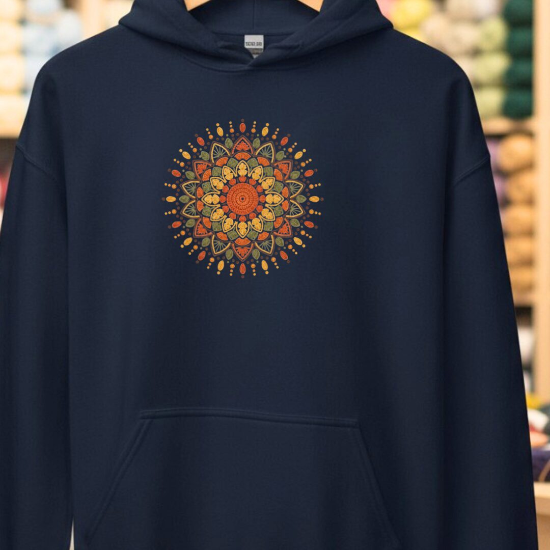 Crochet Mandala Hoodie Navy t-shirt