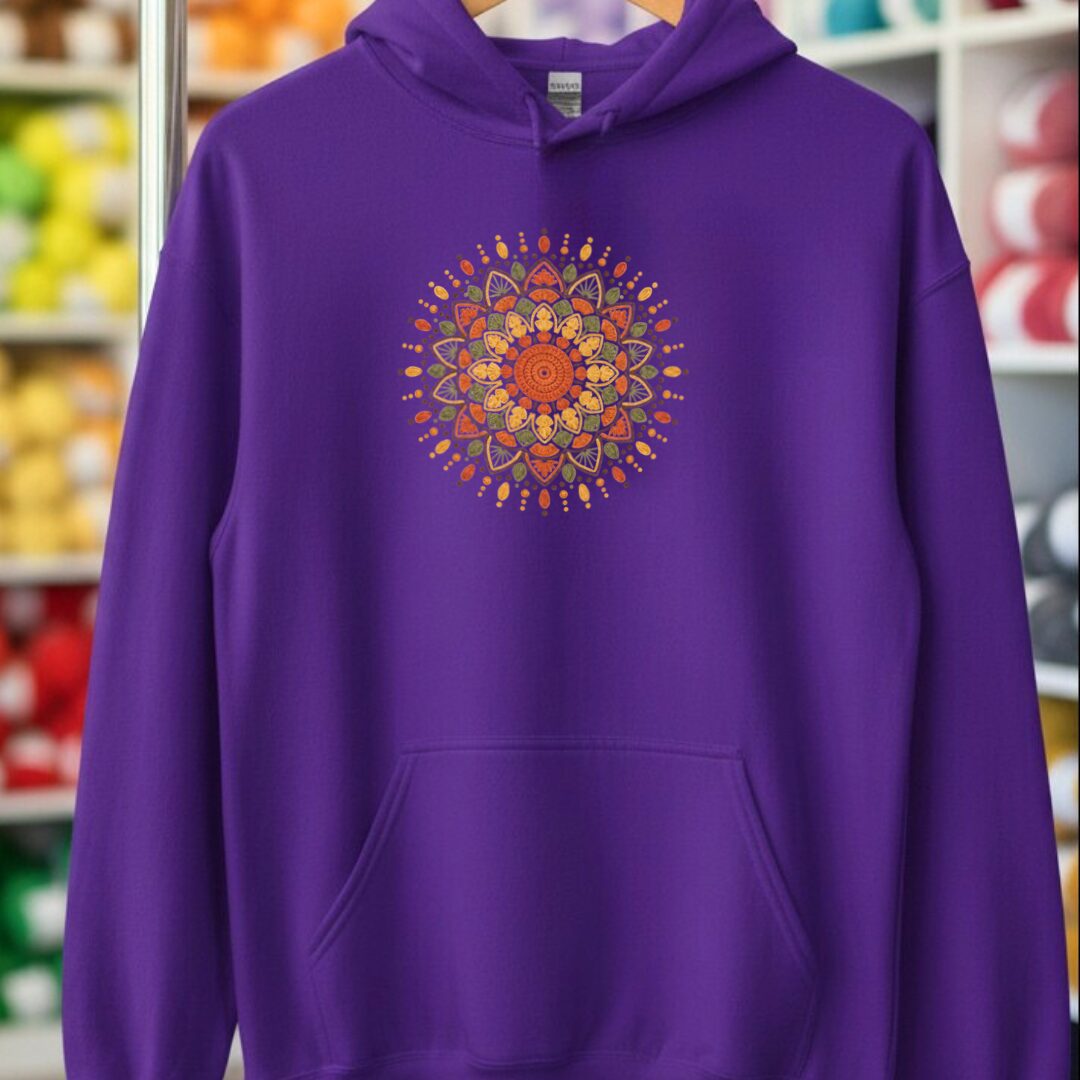 Crochet Mandala Hoodie Purple t-shirt