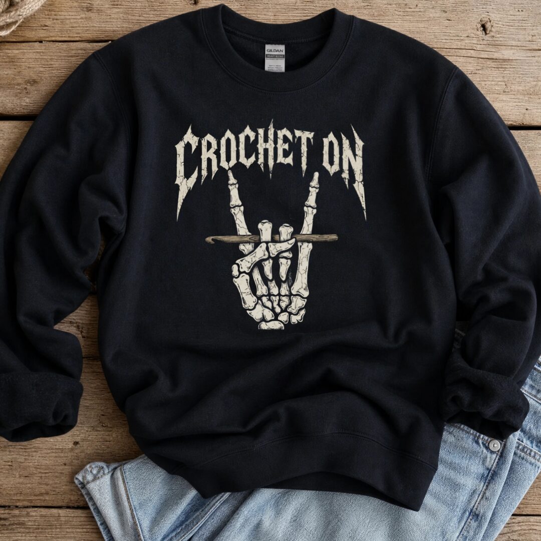 Crochet On Sweatshirt Black t-shirt