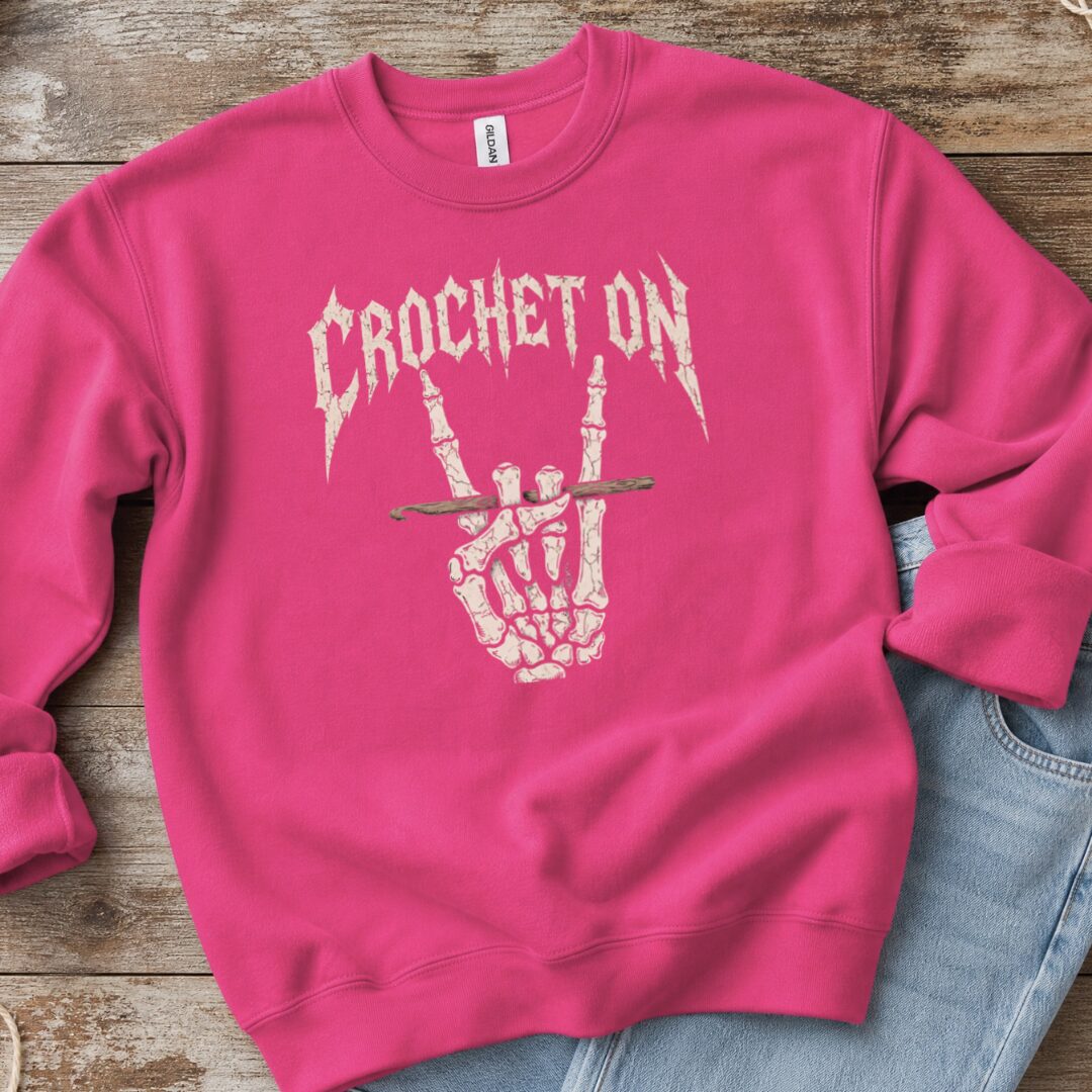 Crochet On Sweatshirt Bright Pink t-shirt