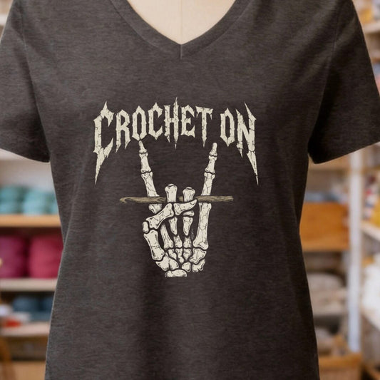 Crochet On V-Neck T-Shirt Dark Grey t-shirt
