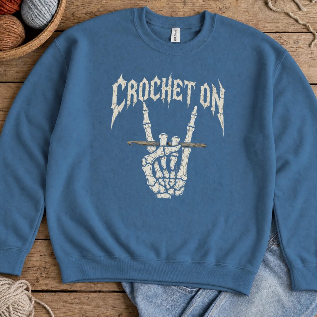 Crochet On Sweatshirt Indigo Blue t-shirt