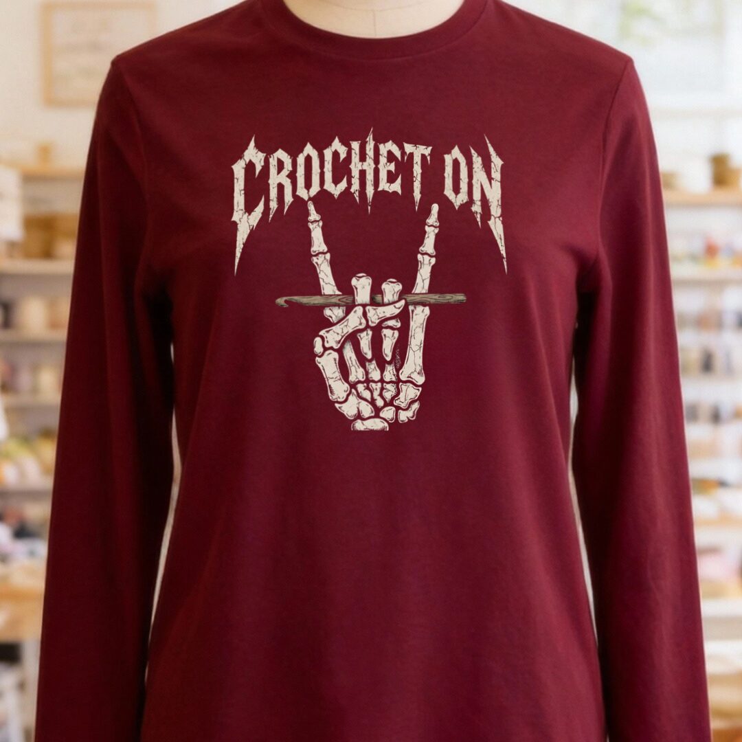 Crochet On Long Sleeve Tee Maroon t-shirt