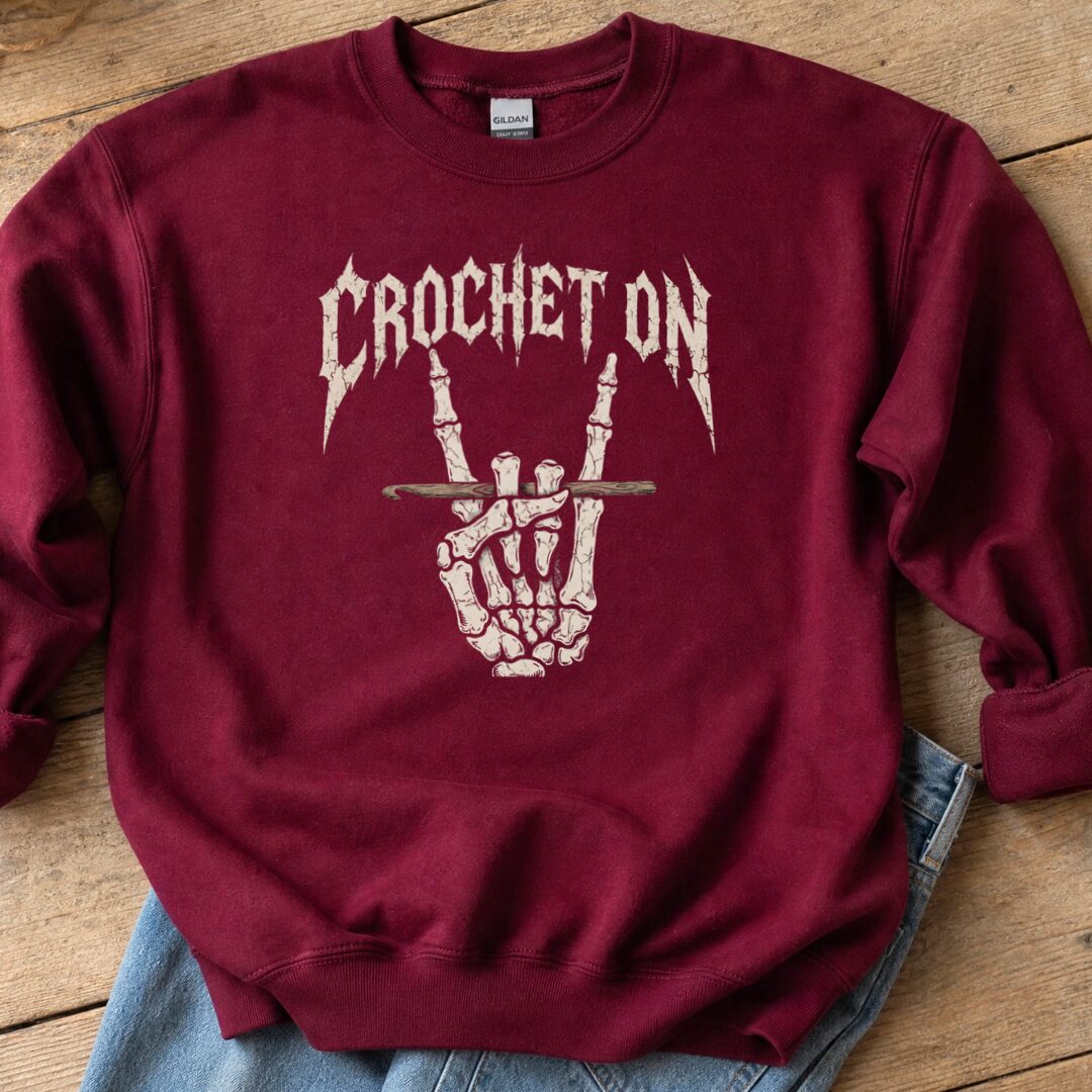 Crochet On Sweatshirt Maroon t-shirt