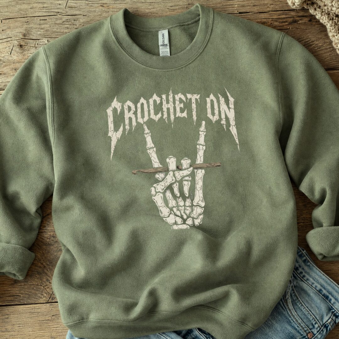 Crochet On Sweatshirt Military Green t-shirt