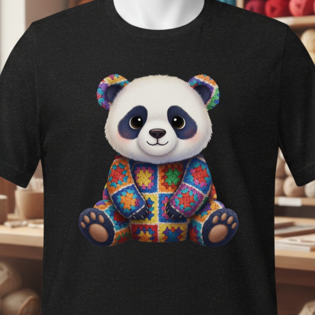 Crochet Panda T-Shirt Black t-shirt