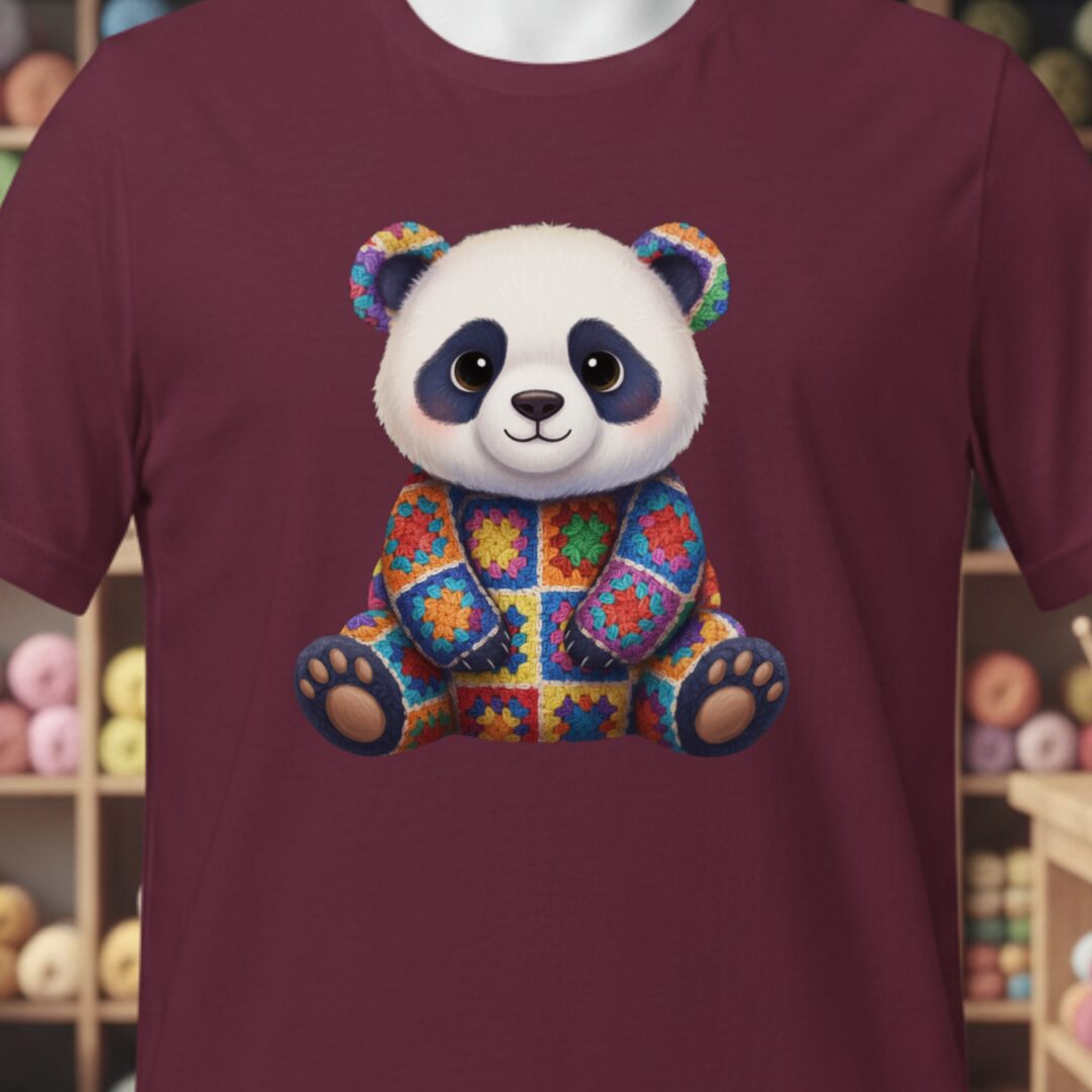 Crochet Panda T-Shirt Maroon t-shirt