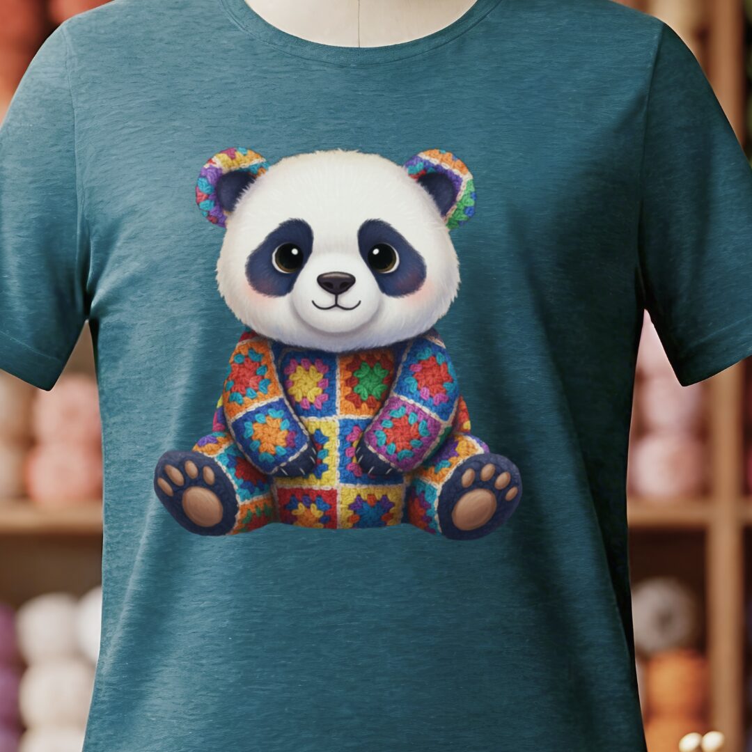 Crochet Panda T-Shirt Teal Blue t-shirt