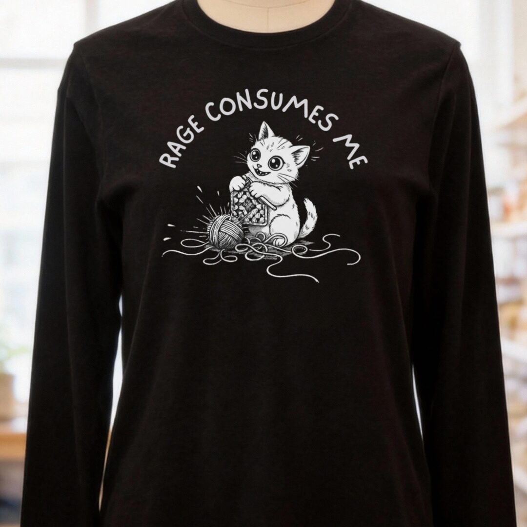 Crochet Rage Consumes Me Long Sleeve Tee Black Heather t-shirt